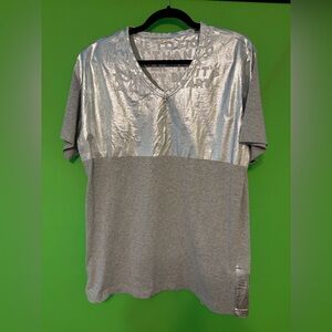 Maison Martin Margiela Silver Foil and Gray V-Neck Tee